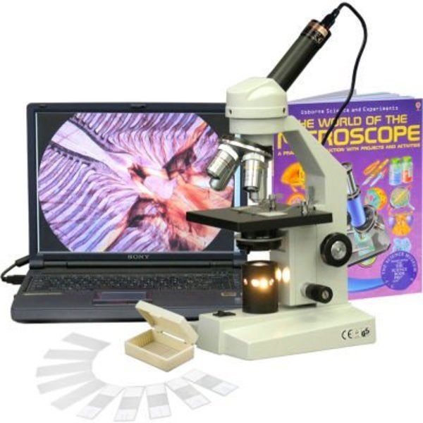 United Scope Llc. AmScope M500C-PB10-WM-E 40X-2500X Advanced Compound Microscope with Digital Camera, Slide Kit & Book M500C-PB10-WM-E